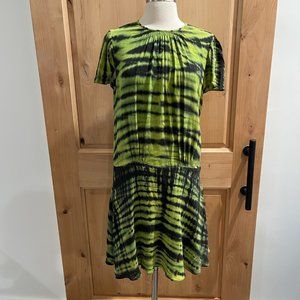 Proenza Schouler Green Tie Dye Drop Waist Silk Dress Women's 0